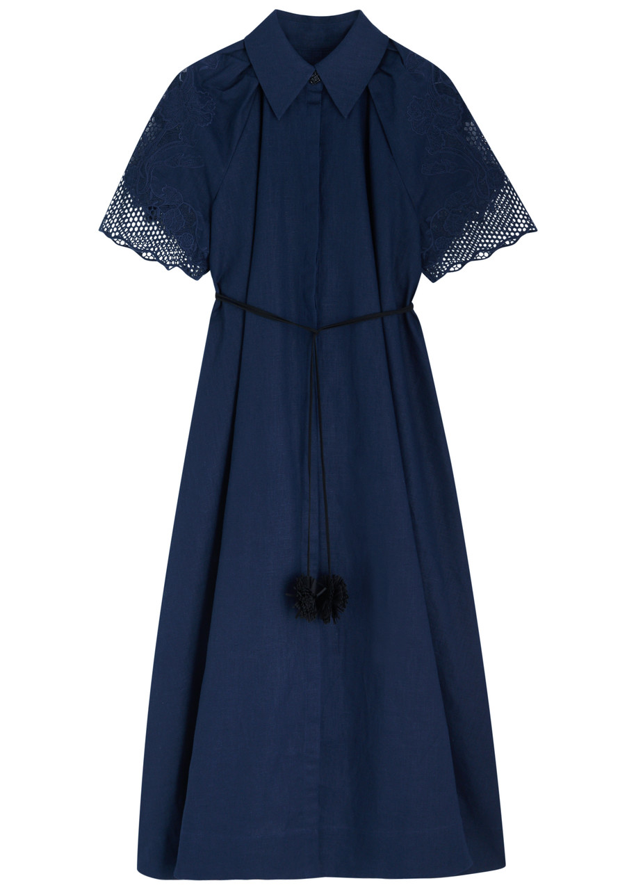 Clea Florentina Linen-blend Midi Shirt Dress - Navy - M M