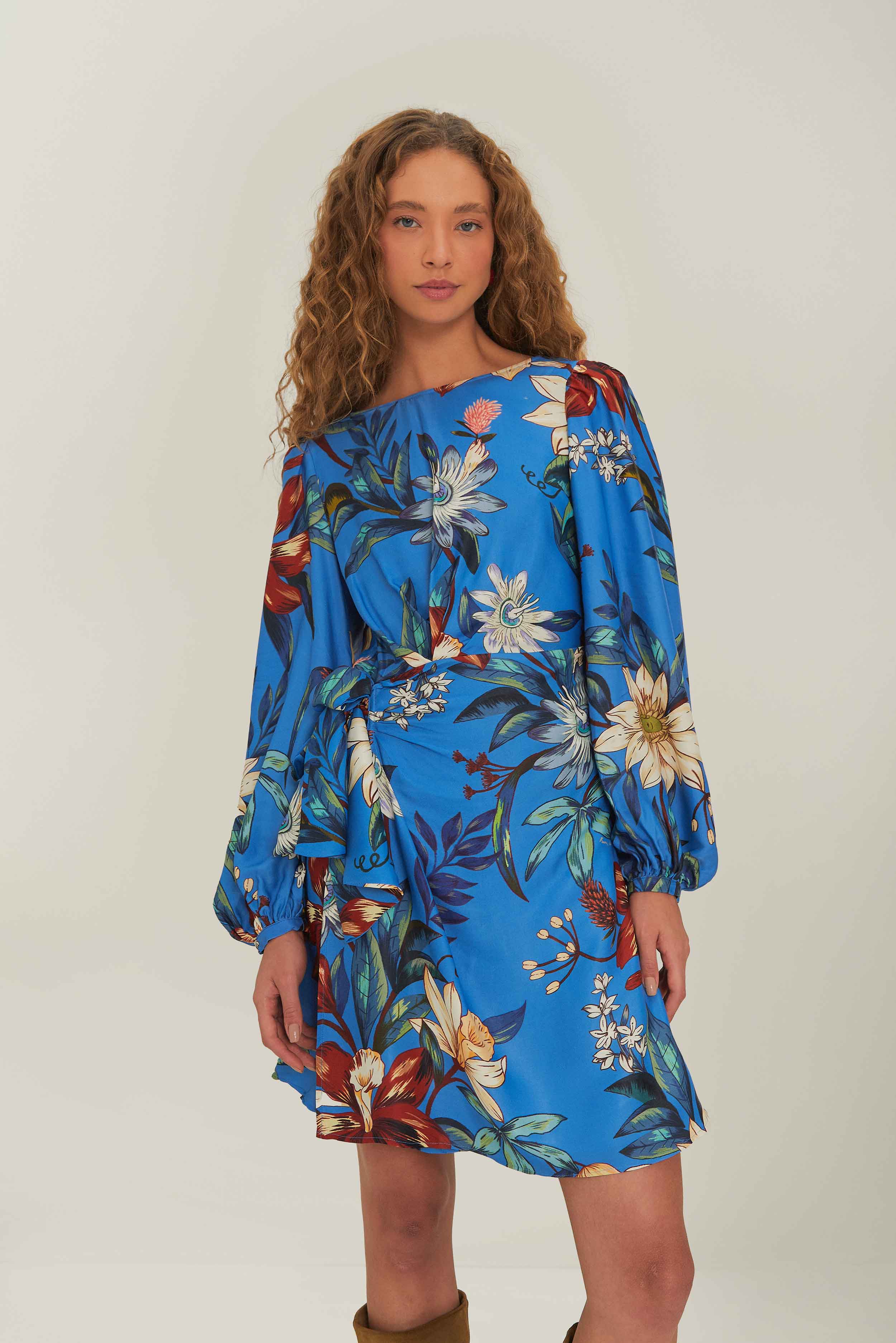 Blue Surreal Flowers Wrap LENZING ECOVERO Mini Dress, BLUE SURREAL FLOWERS