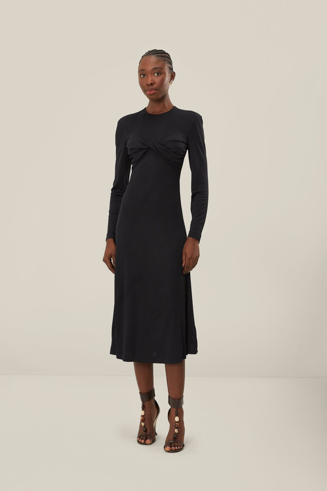 Black Twisted Cup Midi Dress, BLACK