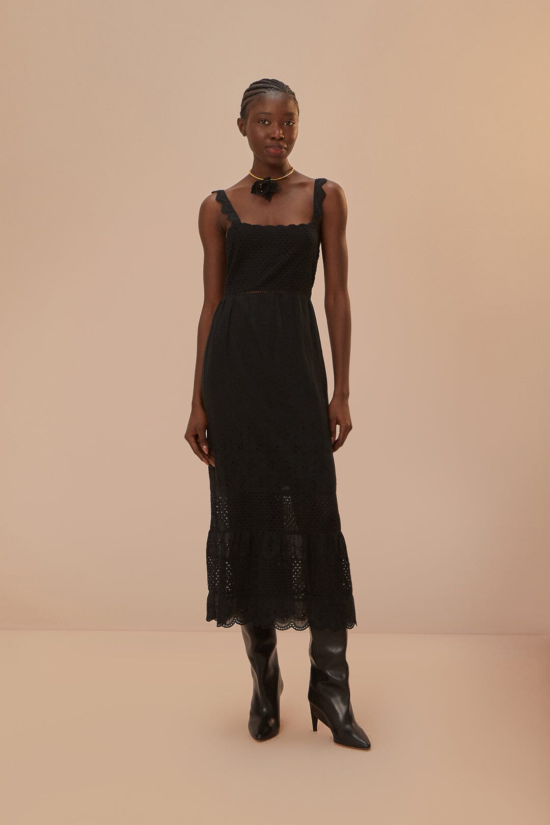 Black Lace Crochet Dress, BLACK