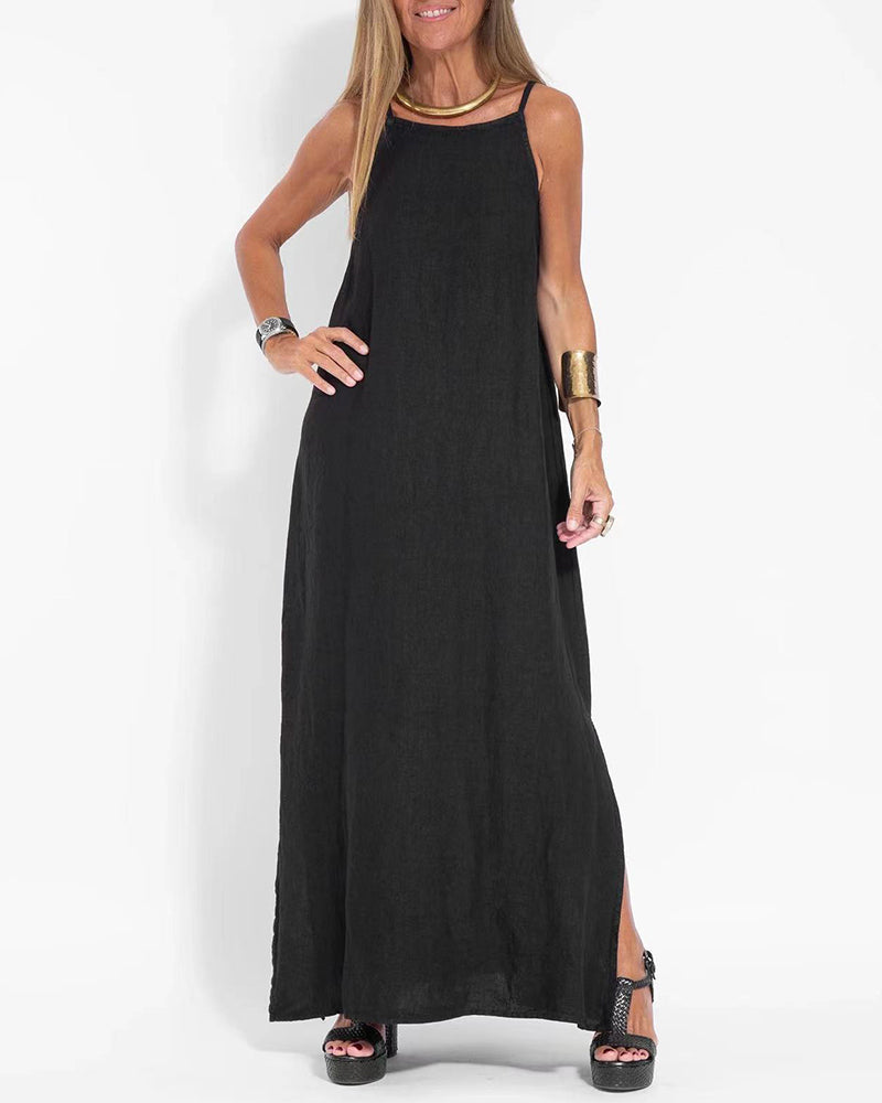 Zeagoo Women's Casual Loose Sleeveless Spaghetti Side Split Maxi Dress - Black S
