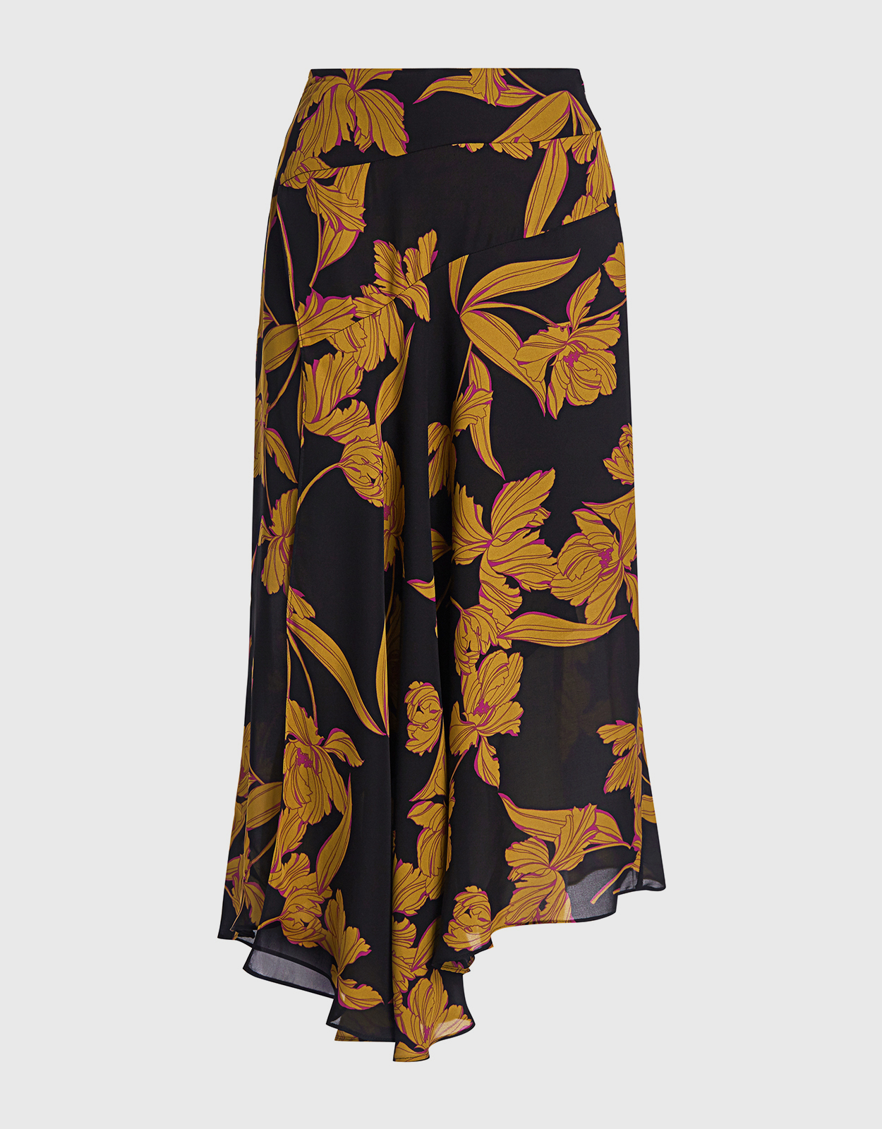 A.L.C. Lev Silk Floral Asymmetric Midi Skirt -