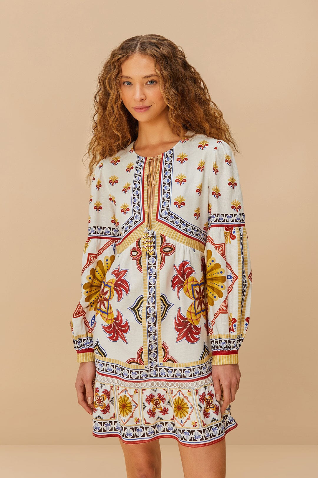 Off-White Marys Tiles LENZING ECOVERO Euroflax Mini Dress, MARYS TILES OFF