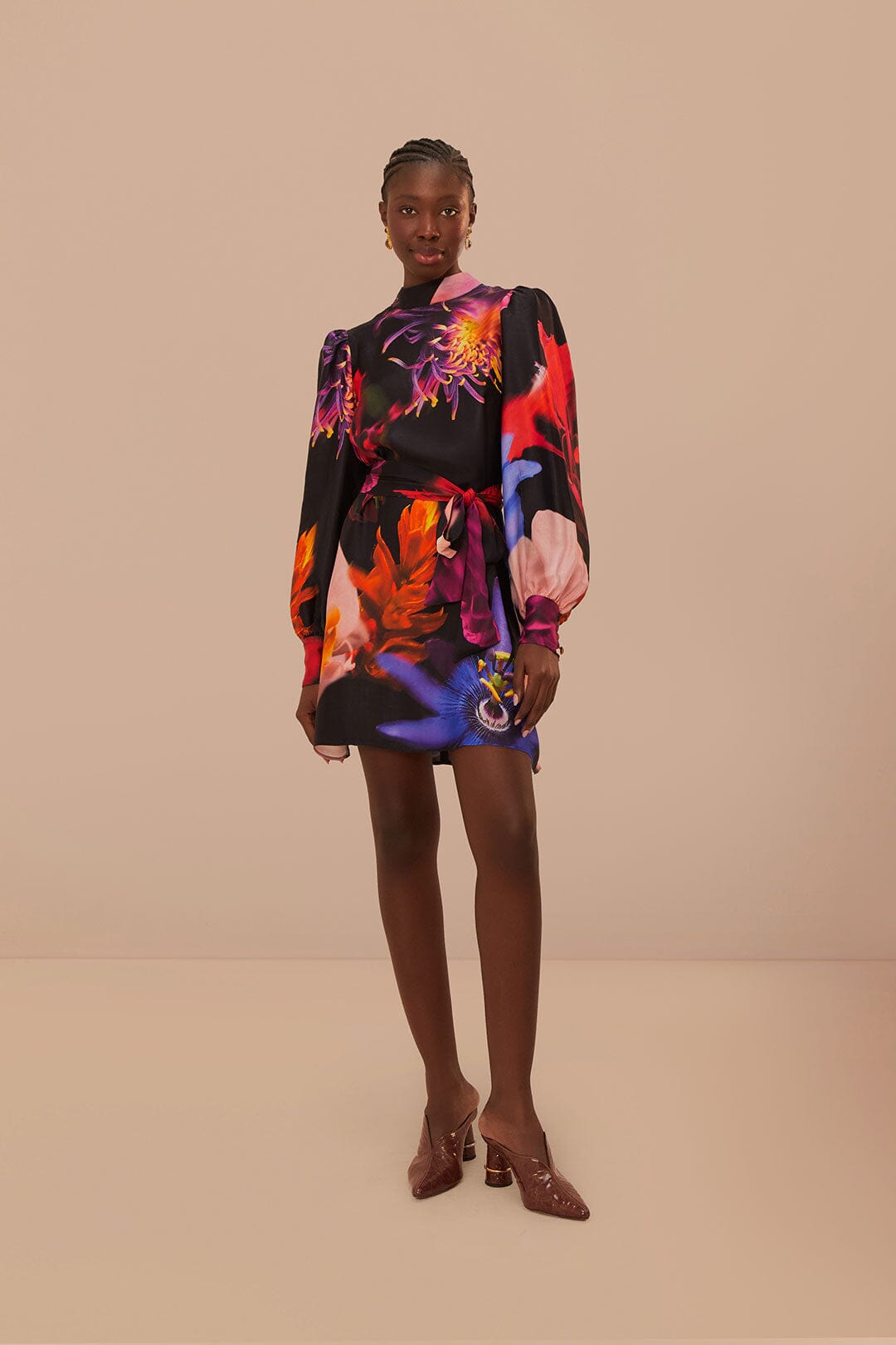 Blurry Floral Black Mini Dress, BLURRY FLORAL BLACK