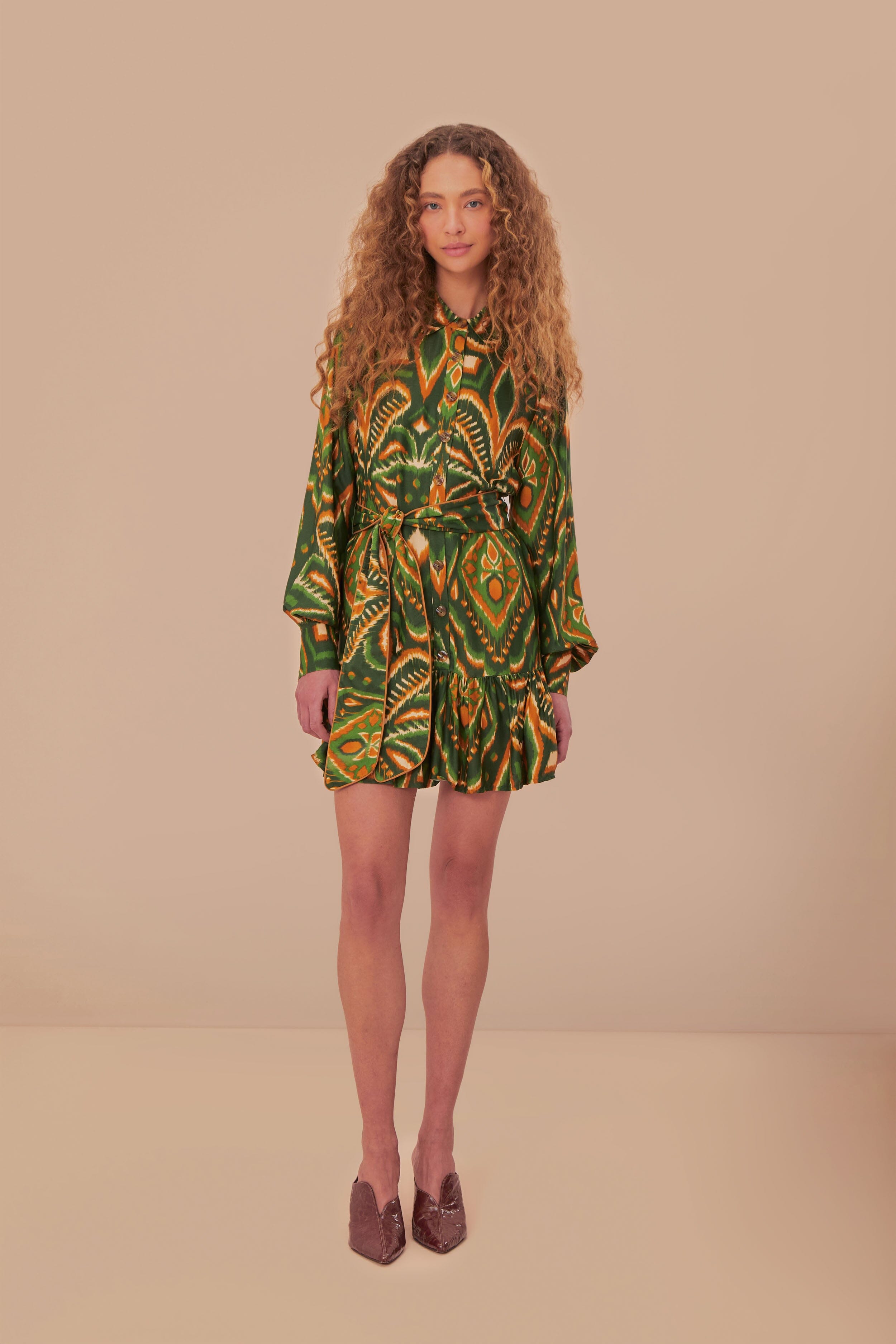 Green Pineapple Ikat LENZING ECOVERO Viscose Mini Dress, PINEAPPLE IKAT GREEN