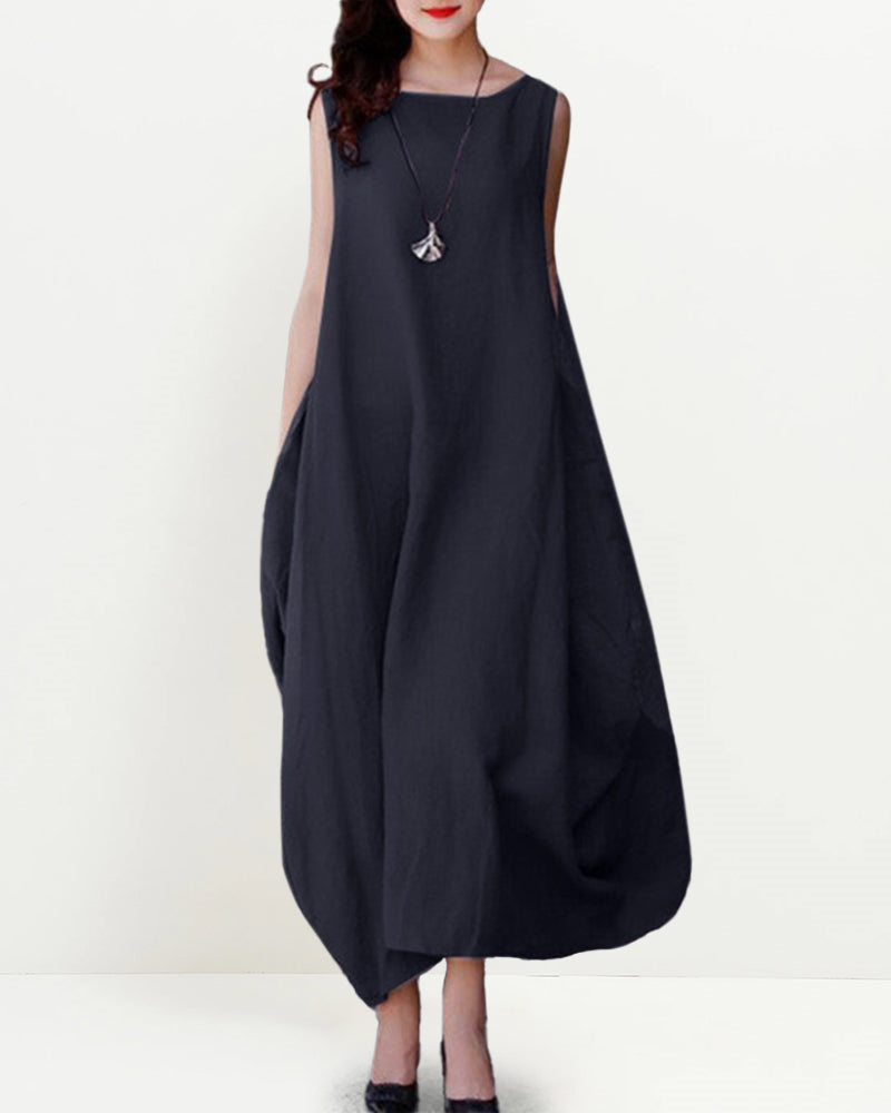 Sleeveless Casual Baggy Long Dress Maxi Dresses - Navy blue