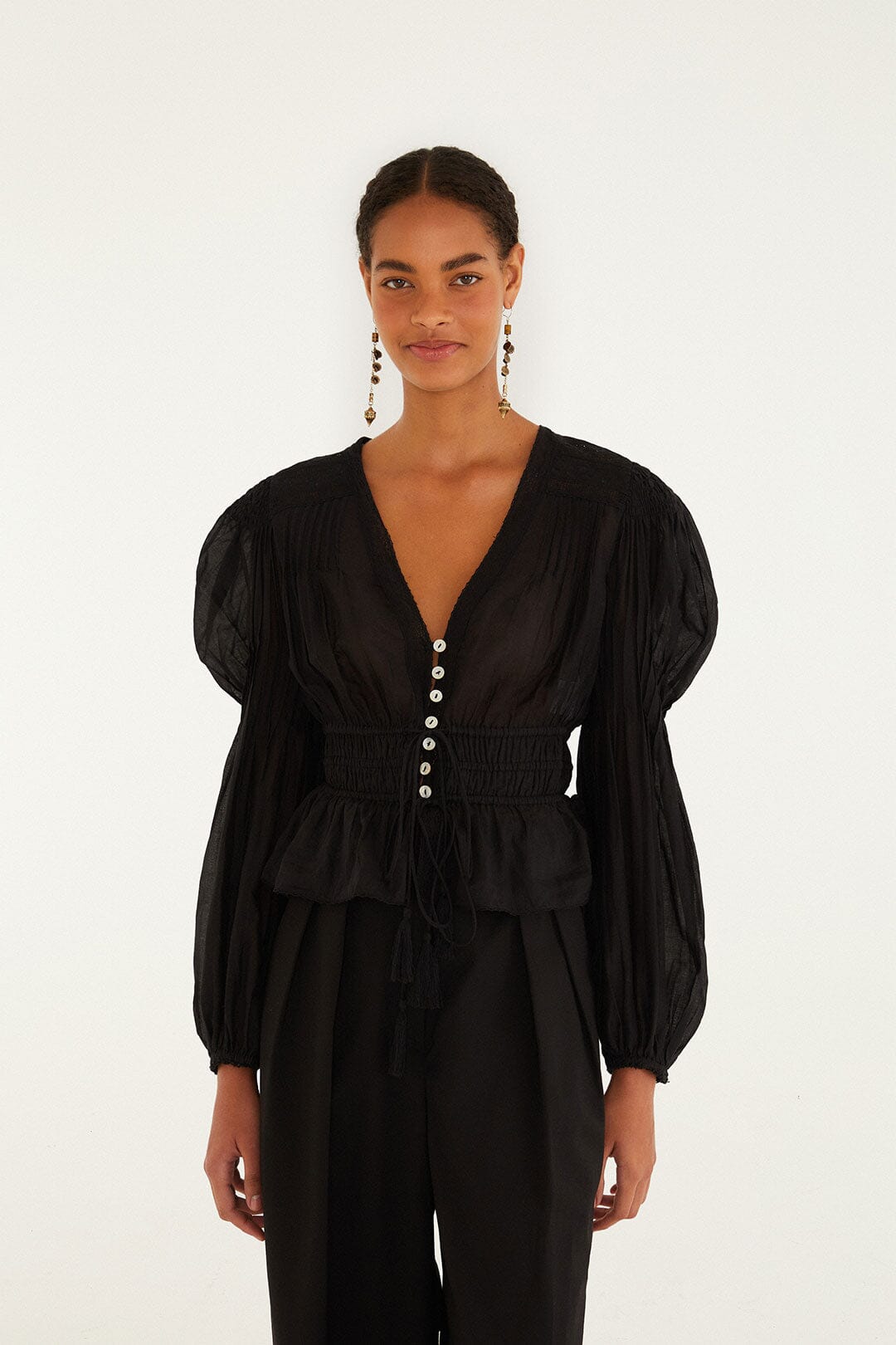 Black Long Sleeve Blouse, BLACK