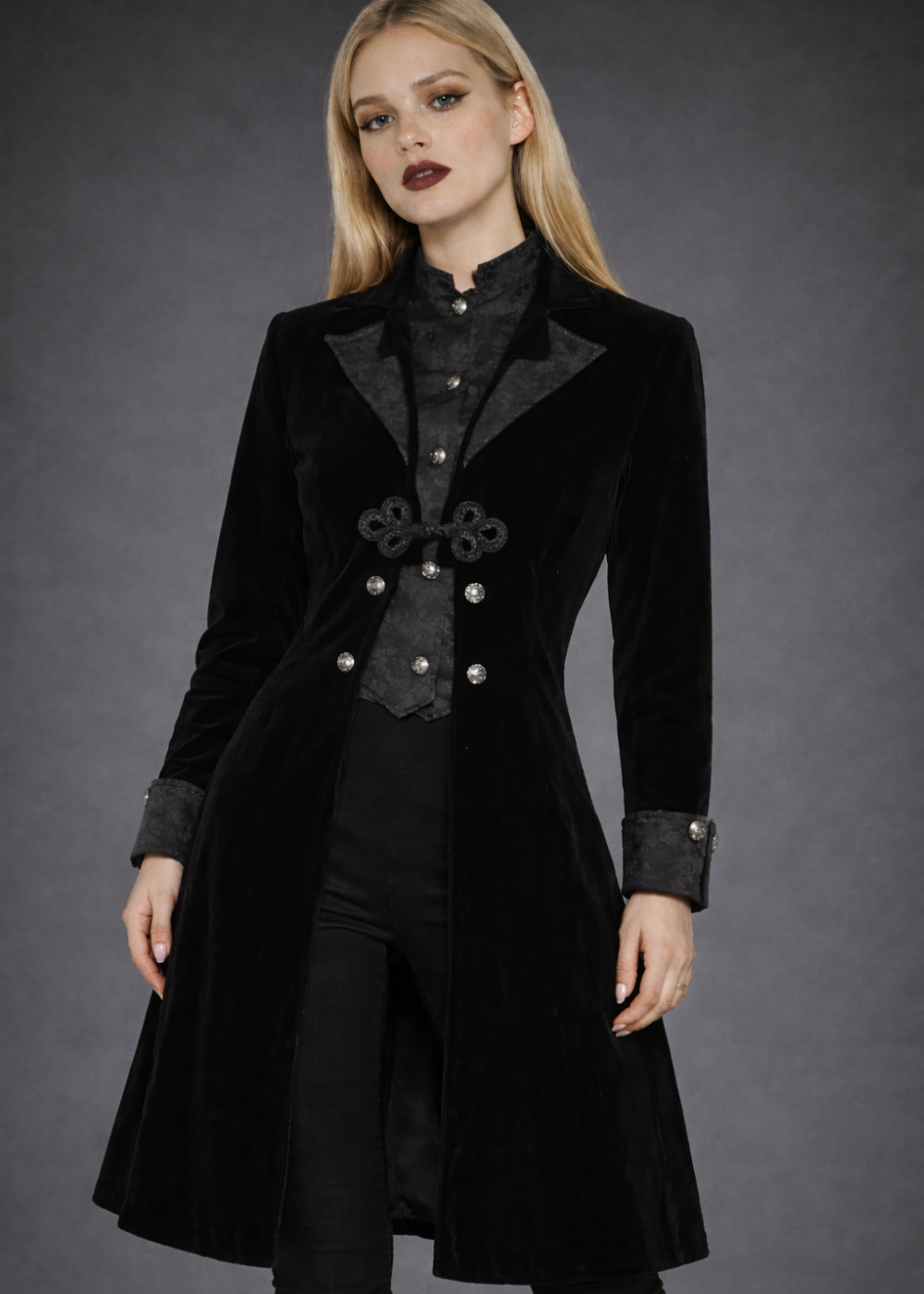 Black Velvet Gothic Coat Jacket - black