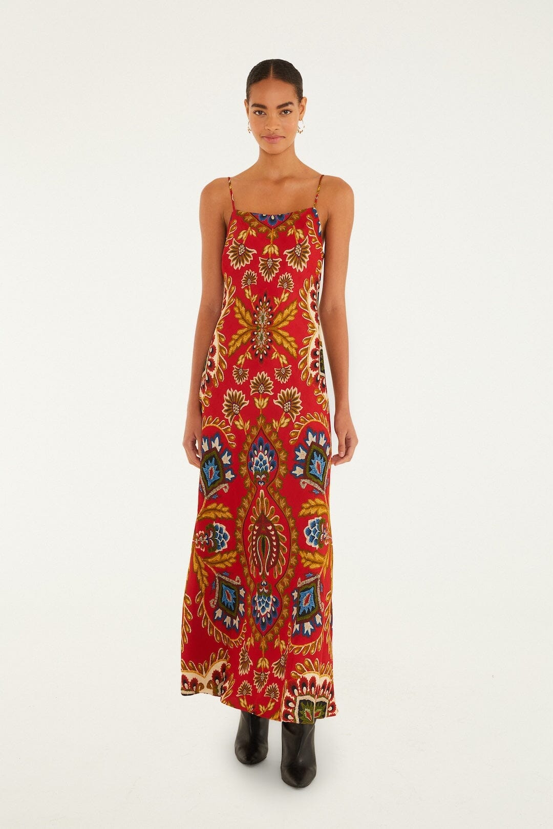 Red Folk Tapestry Lenzing Ecovero Viscose Slip Maxi Dress, FOLK TAPESTRY RED
