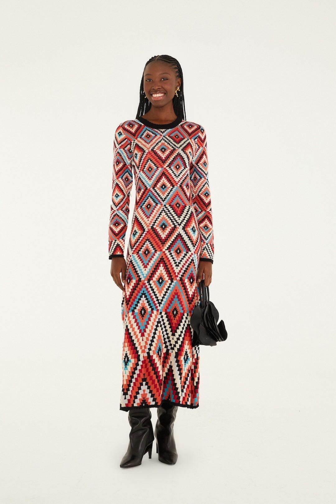 Multicolor Pretti Long Sleeve Knit Maxi Dress, PRETTI MULTICOLOR