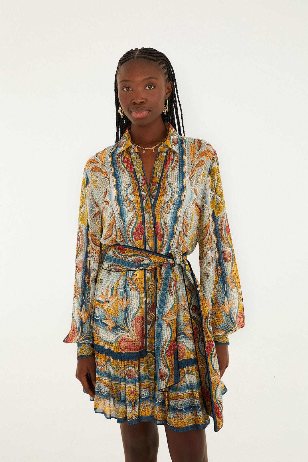 Blue Mosaic Garden Belted Mini Dress, MOSAIC GARDEN SOFT BLUE