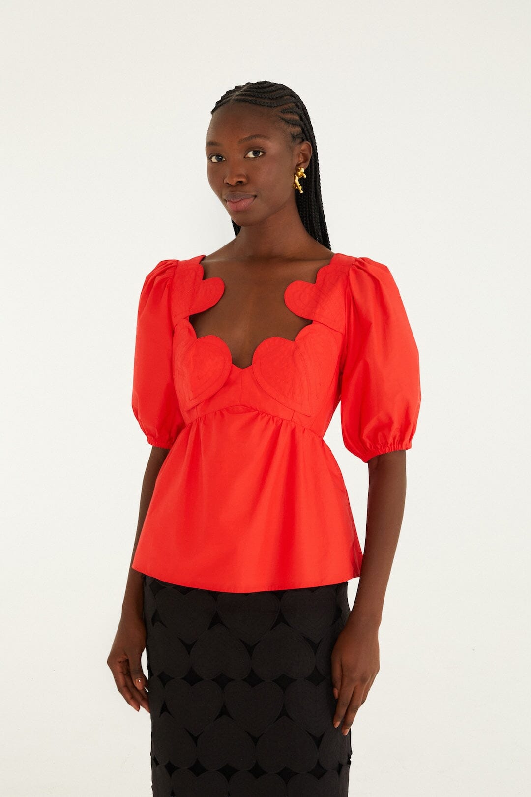Red Heart Short Sleeve Organic Cotton Blouse, RED