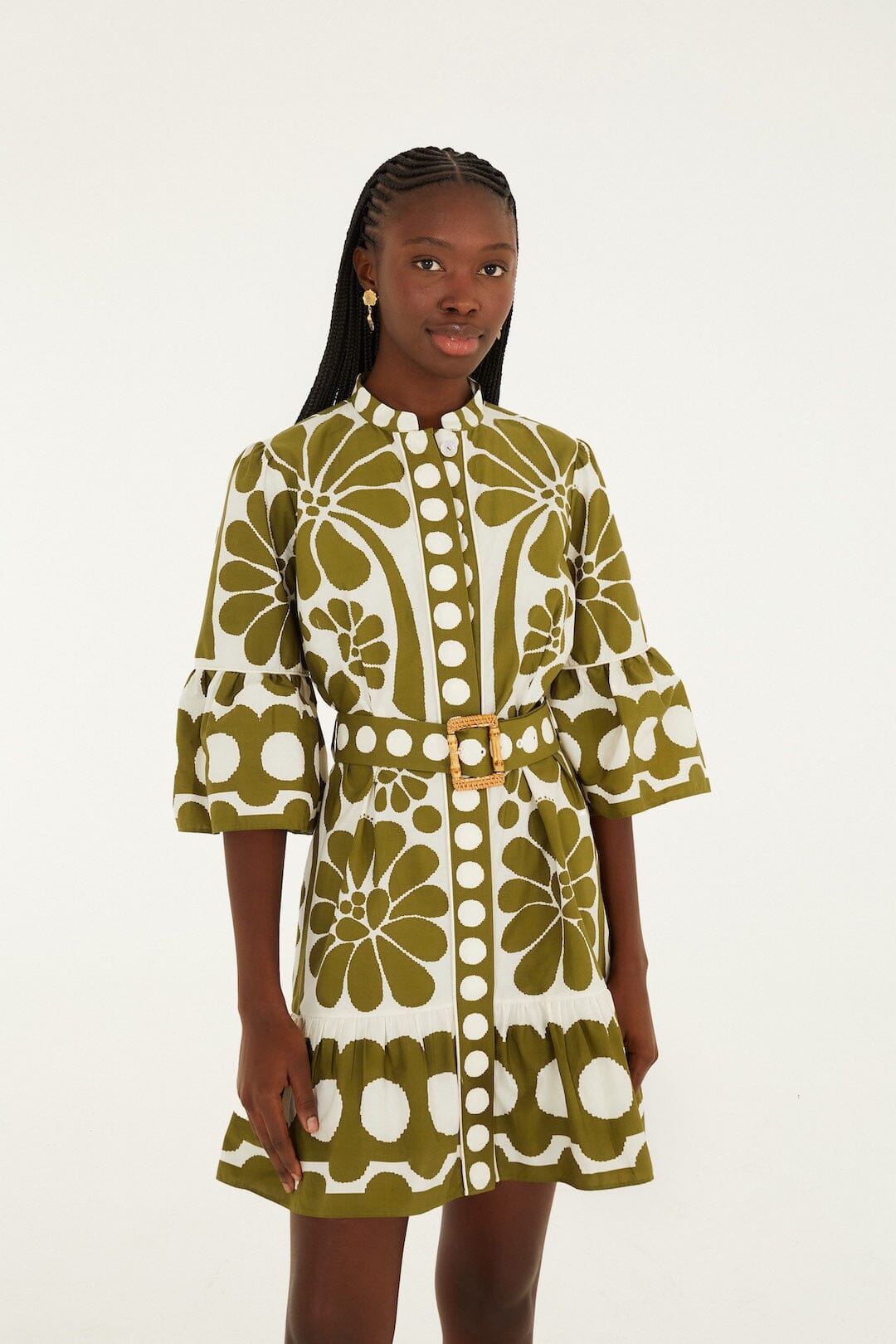 Green Palermo Belted Organic Cotton Mini Dress, PALERMO GREEN