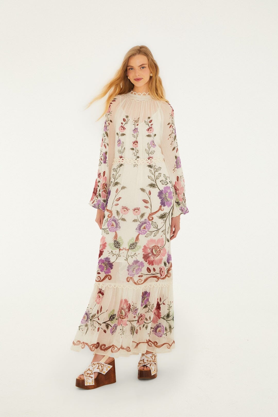 Cream Rococo Flowers Lace Maxi Dress, ROCOCO FLOWERS CREAM