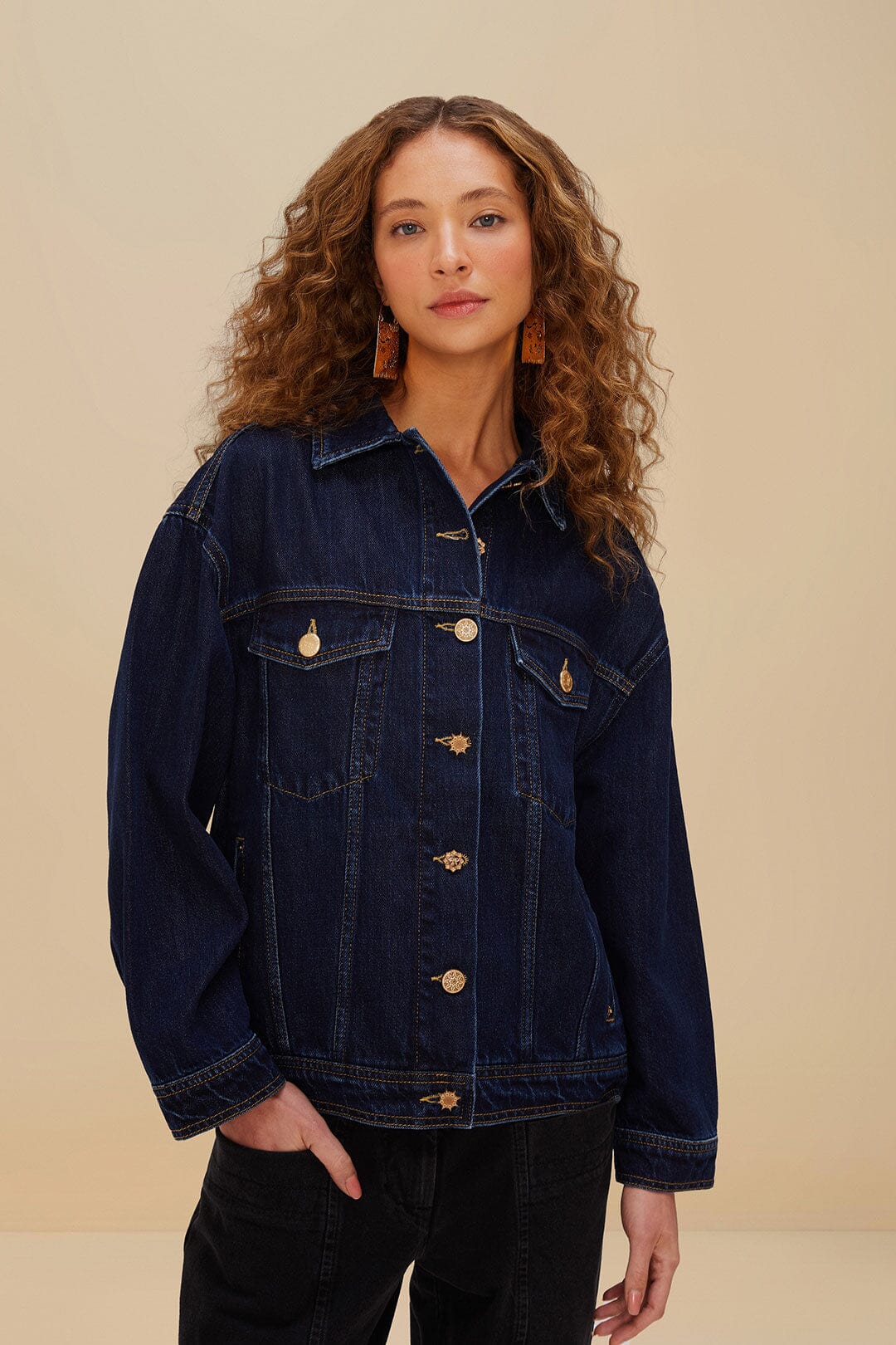Dark Denim Buttoned Jacket, DENIM