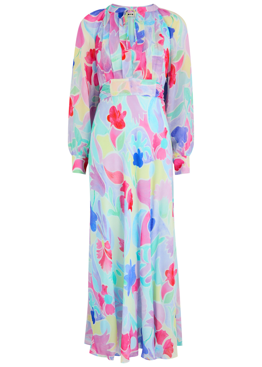 Rixo Aero Printed Chiffon Maxi Dress - Red -