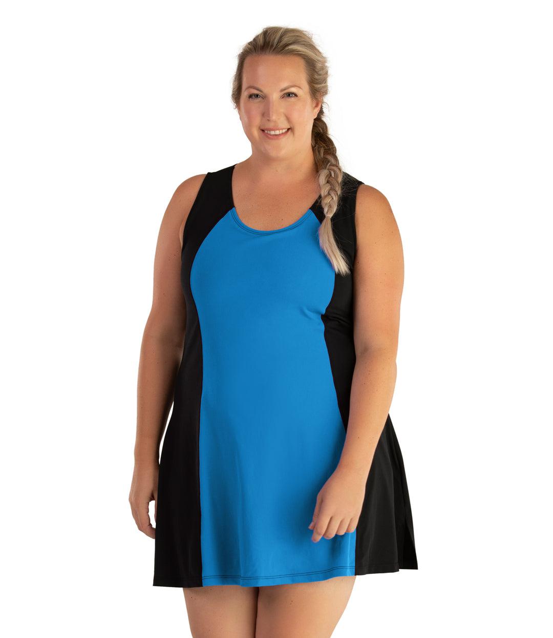 AquaSport Crossback Swim Dress Pacific Blue Black - FINAL SALE, X Pacific BlueBlack