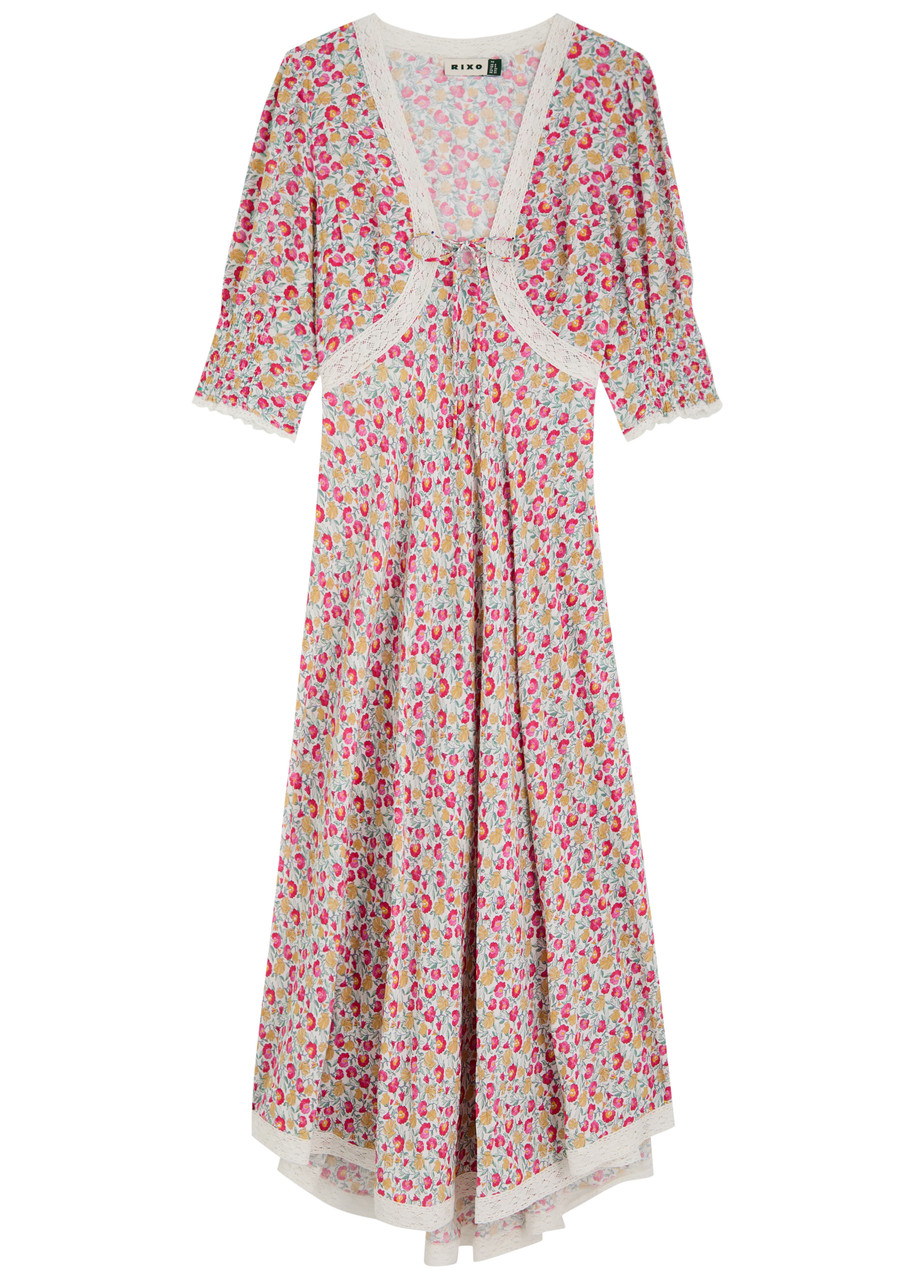 Rixo Amina Pansy Woven Midi Dress - Red And White -