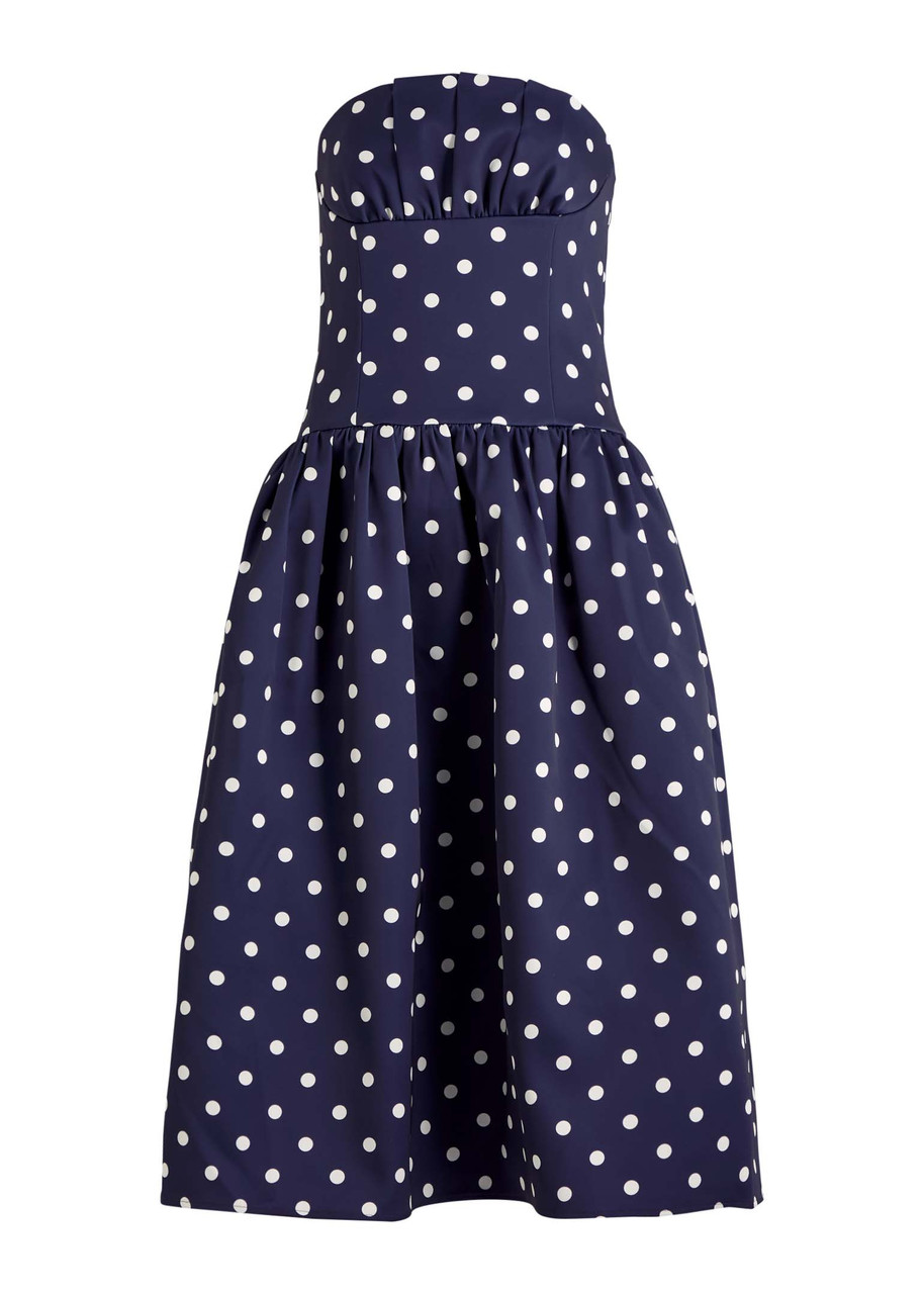 Self-portrait Polka dot Strapless Satin Midi Dress - Navy - S