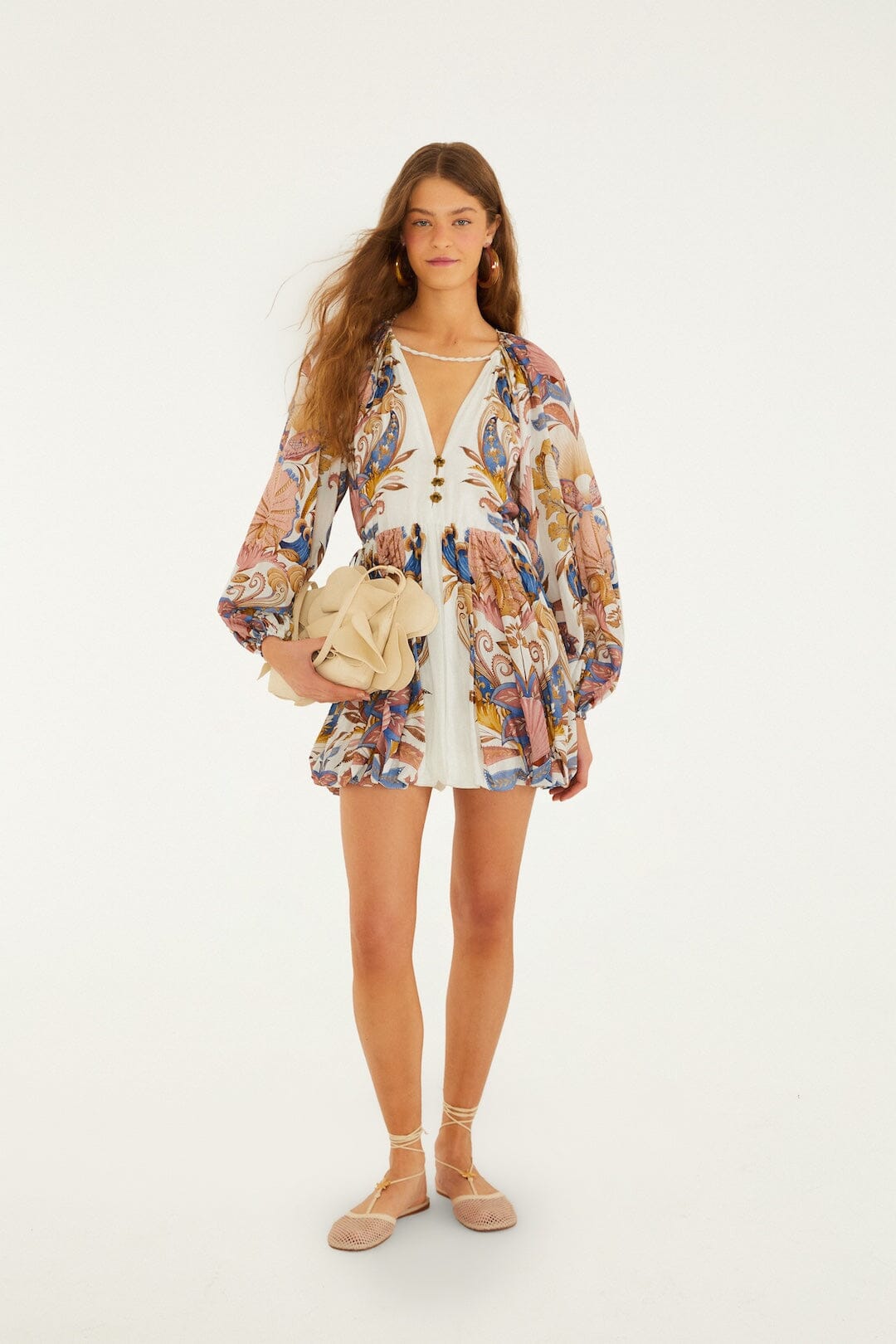 Off-White Sea Garden Puff Sleeve Mini Bubble Dress, SEA GARDEN OFF