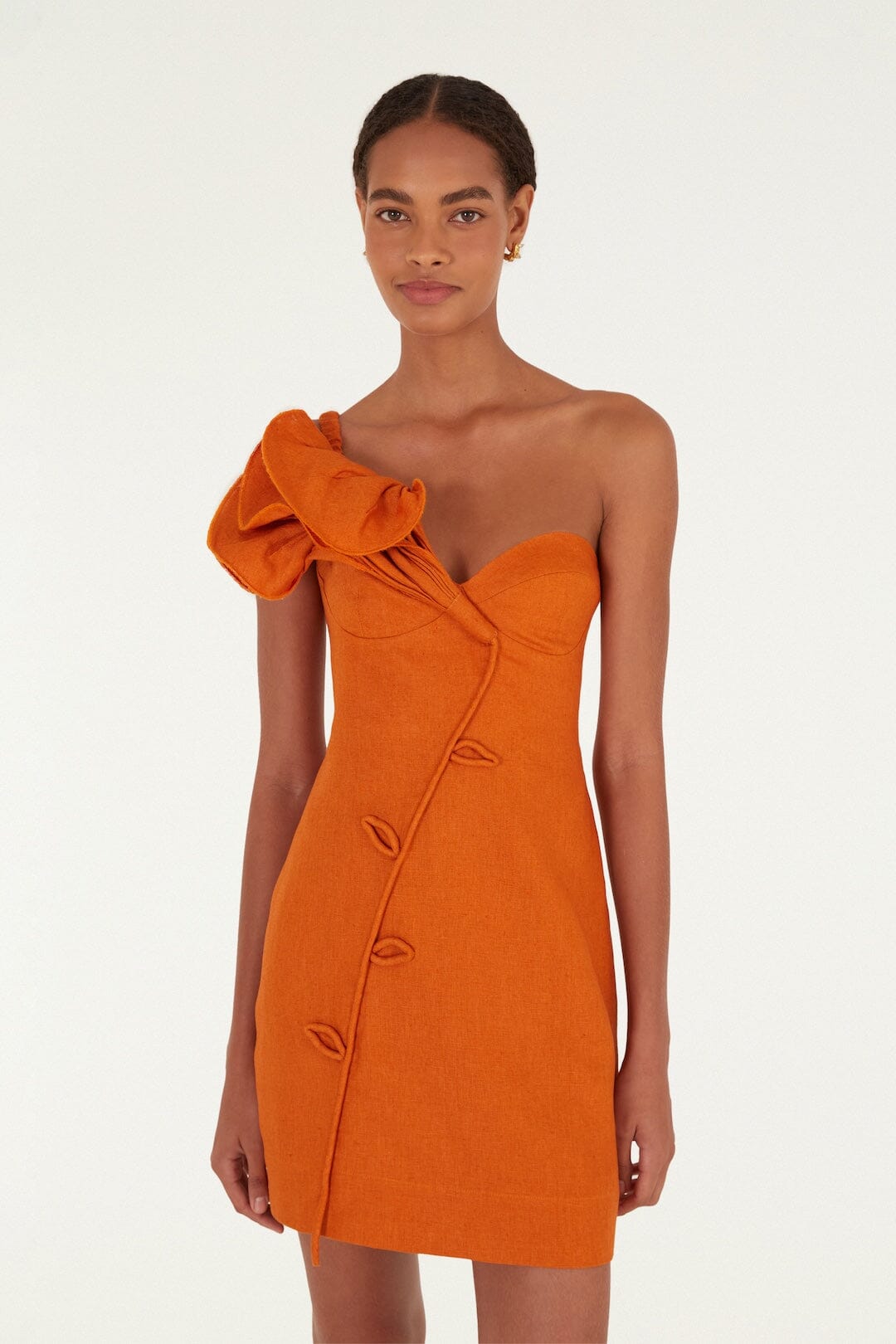 Orange Flower Euroflax Premium Linen Mini Dress, ORANGE