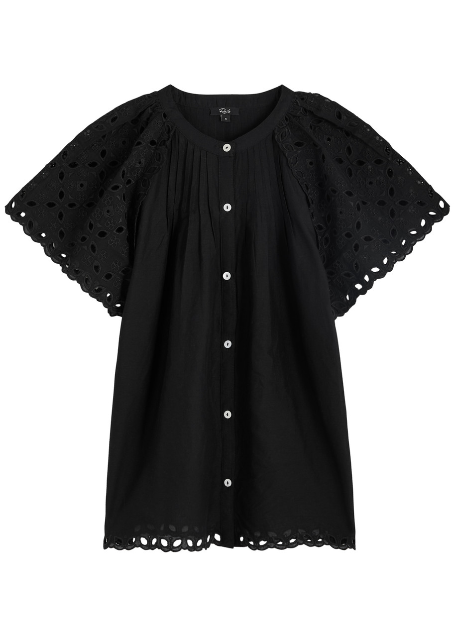 Rails Cerise Eyelet-embroidered Cotton Blouse - Black - L L