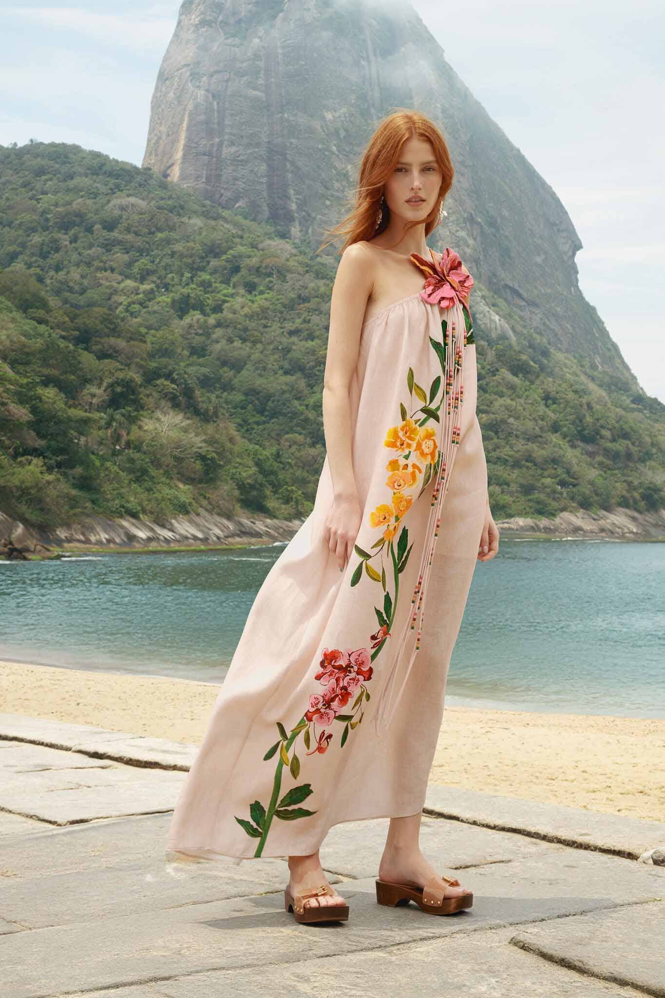 Pink Garden Terrace d One-Shoulder Maxi Dress, GARDEN TERRACE PINK