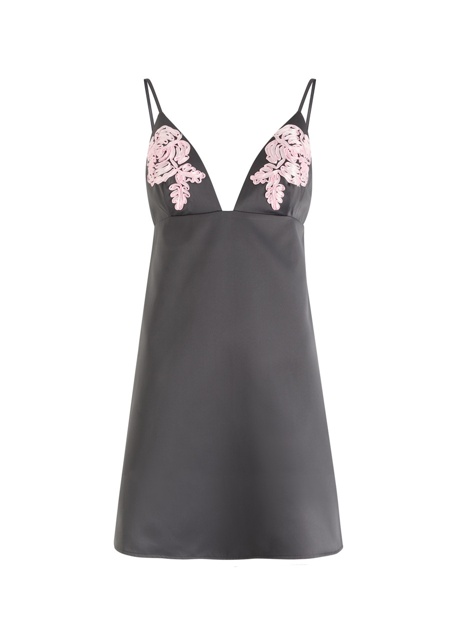 Rotate Floral-appliqud Satin Mini Dress - Grey - X