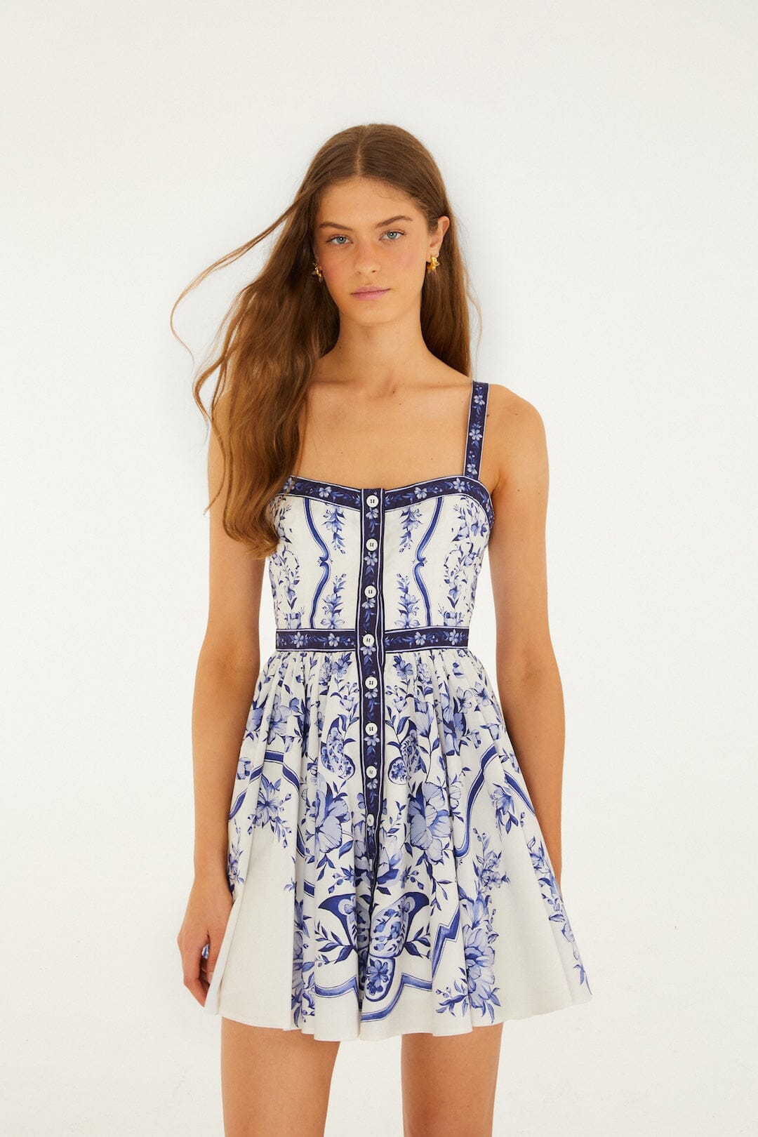 Off-White Porcelain Garden Buttoned Organic Cotton Mini Dress, PORCELAIN GARDEN OFF