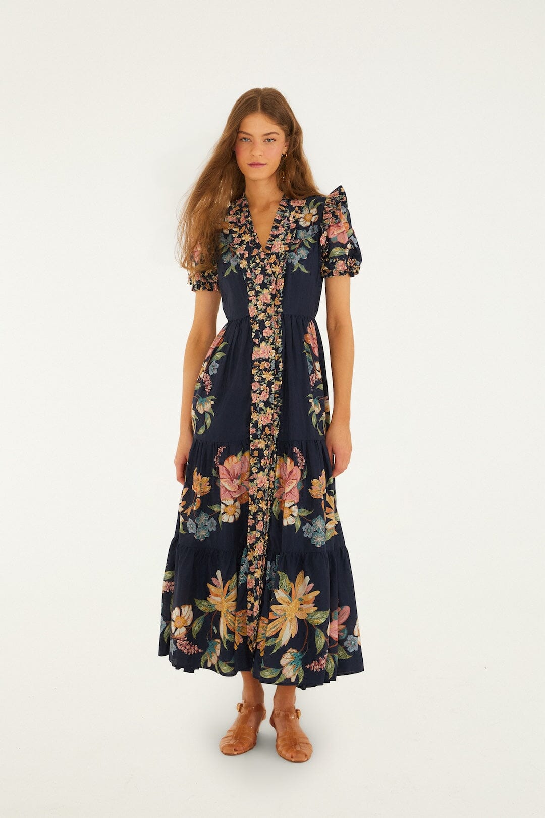 Dark Blue Maira Floral Short Sleeve Maxi Dress, MAIRA FLORAL DARK BLUE