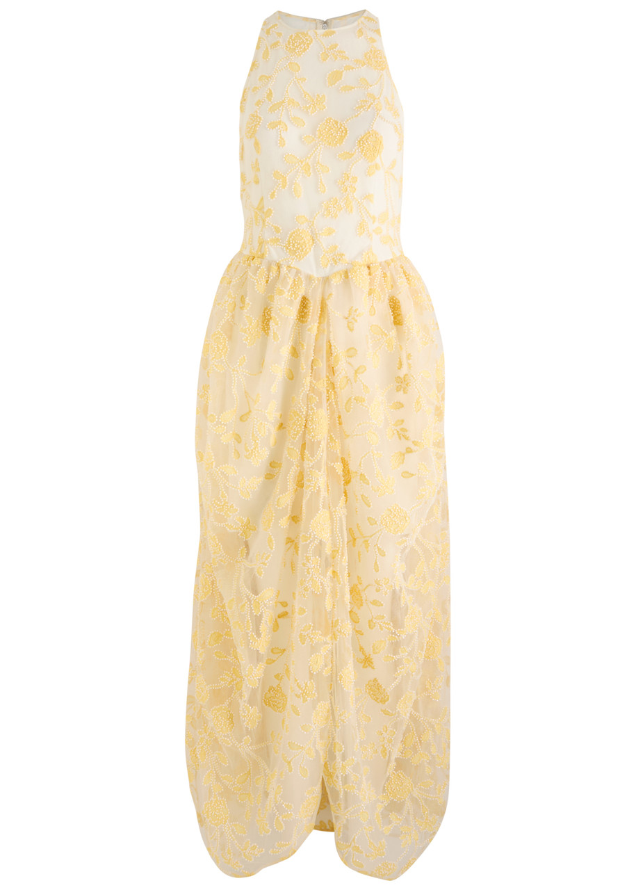 Rotate Birger Christensen Floral-embellished Tulle Midi Dress - Yellow - S