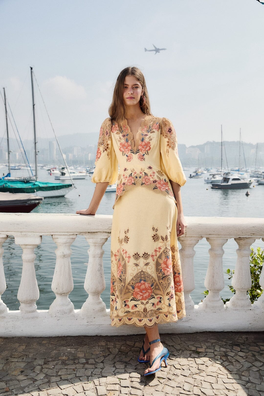 Butter Yellow Embroidered Midi Dress, FLOWER POETRY SAND