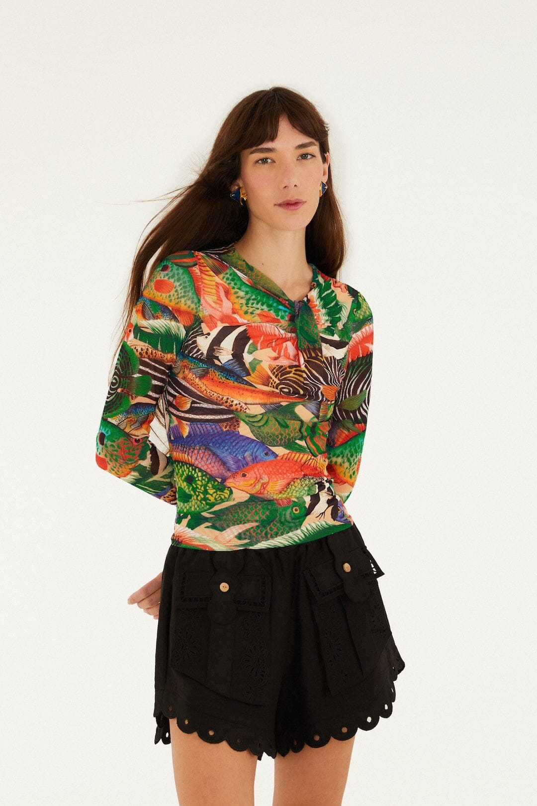 Multicolor Fish Sea Tule Blouse, FISH SEA MULTICOLOR