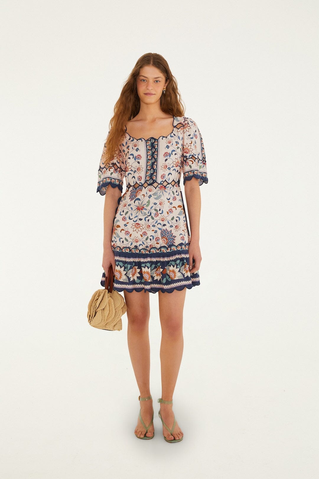 Pink Floral Delhi Tapestry Scallop Cut-Out Mini Dress, FLORAL DELHI TAPESTRY LIGHT PINK