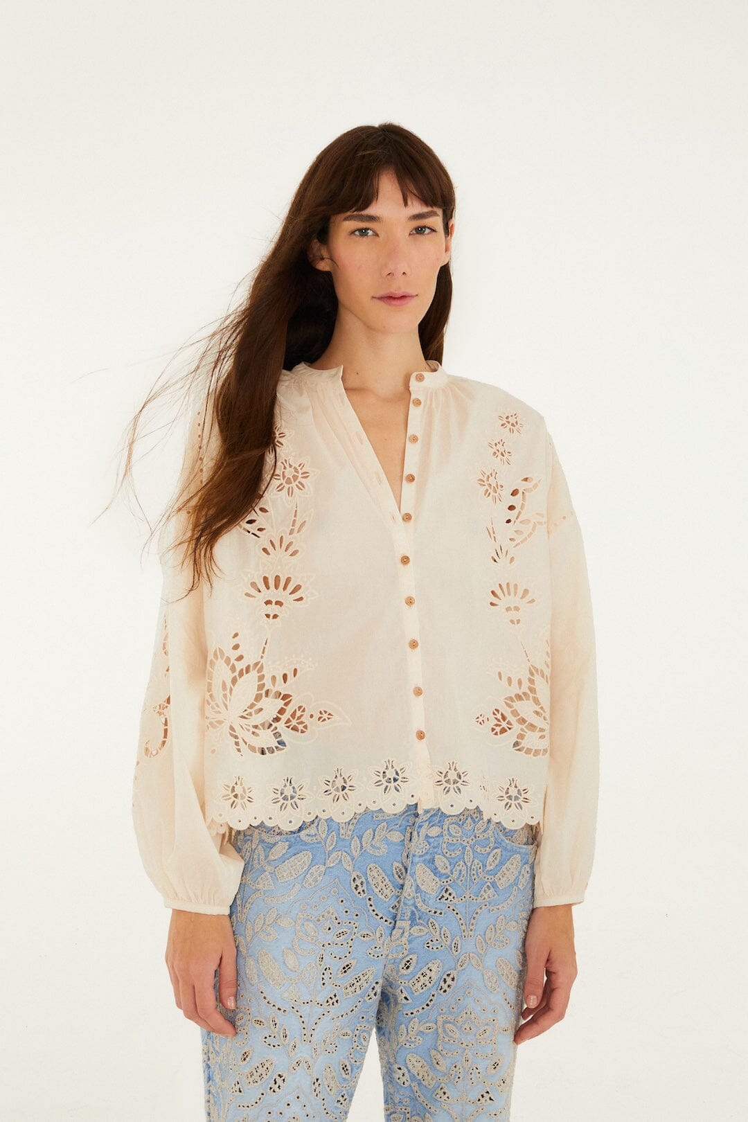 Soft Pink Artisanal Long Sleeve Blouse, LIGHT PINK