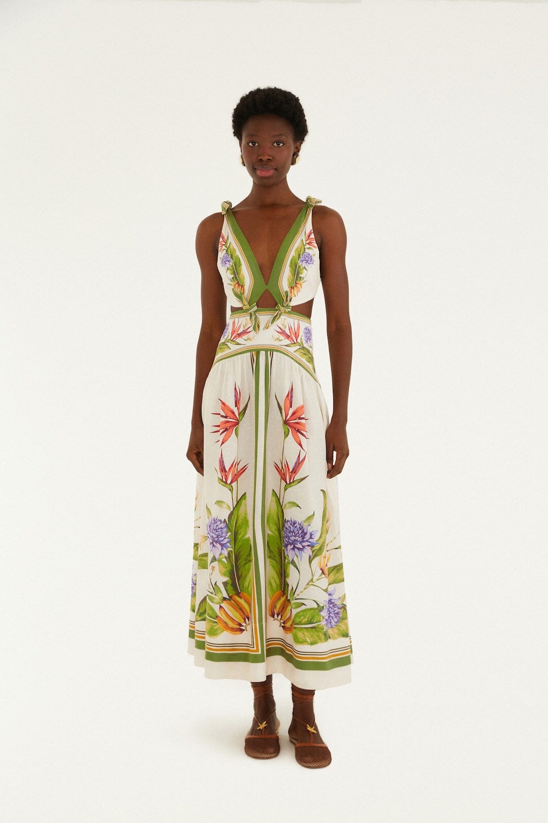 Sand Tropical Scarf Lenzing Ecovero Euroflax Maxi Dress, TROPICAL SCARF SAND