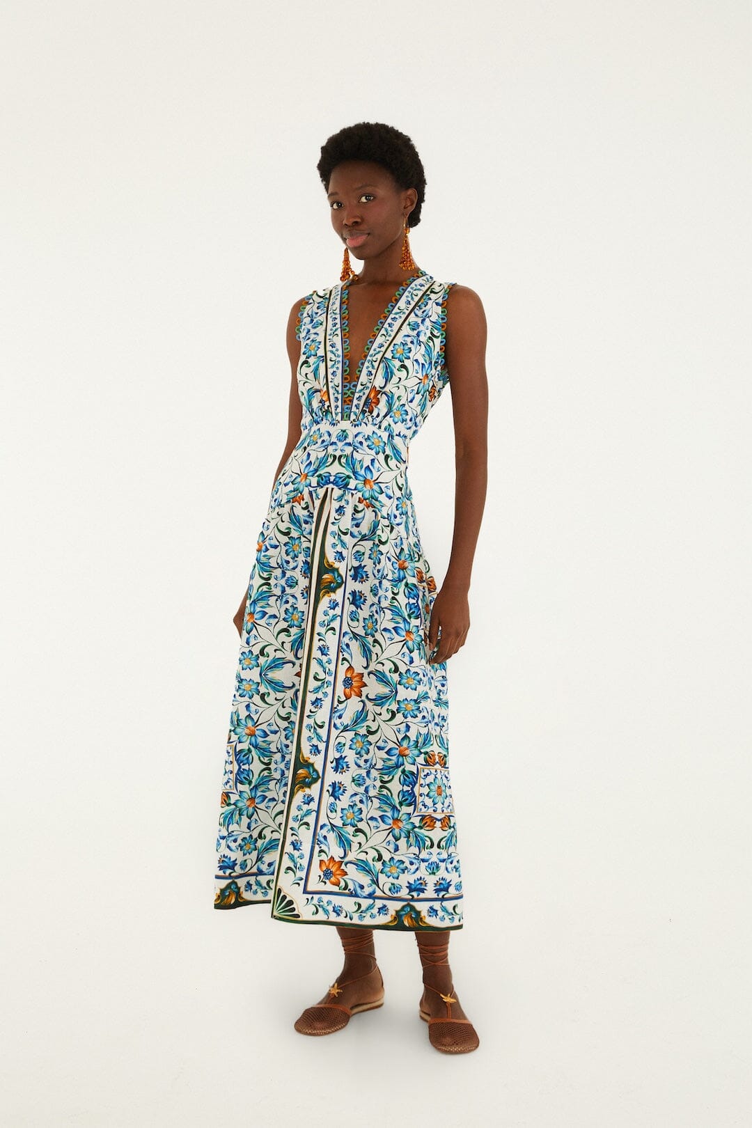 Off-White Flora Tile Scallop Euroflax Premium Linen Maxi Dress, FLORA TILE OFF
