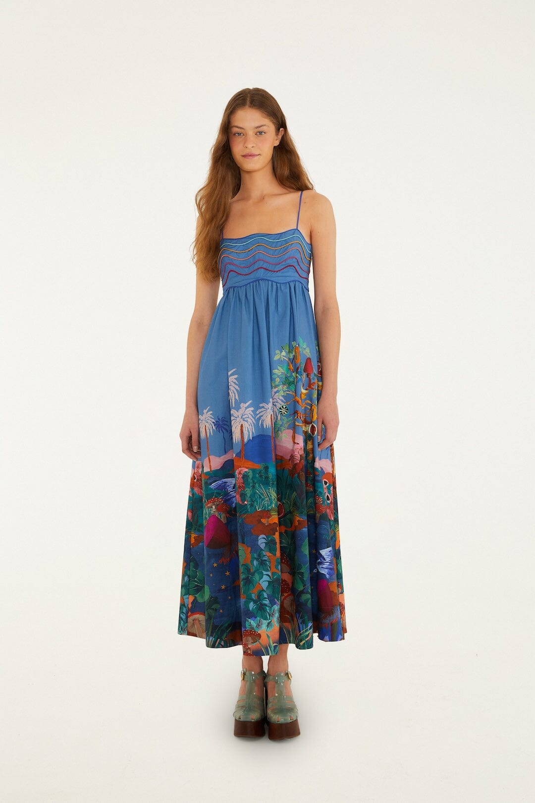 Multicolor Dream Landscape Organic Cotton Sleeveless Maxi Dress, DREAM LANDSCAPE MULTICOLOR