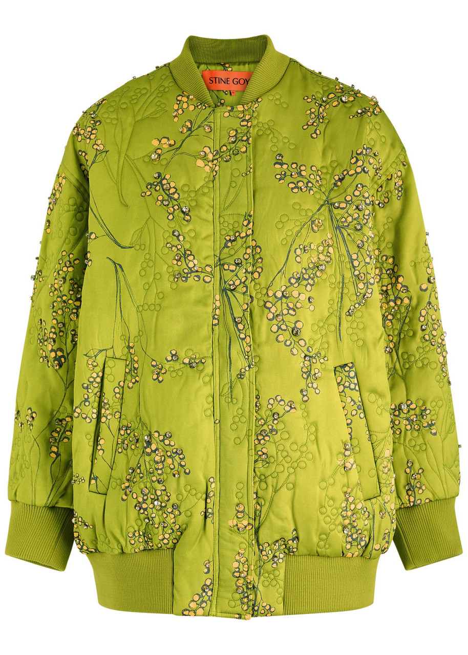 Stine Goya Floral-print Embellished Satin Bomber Jacket - Green - S - S