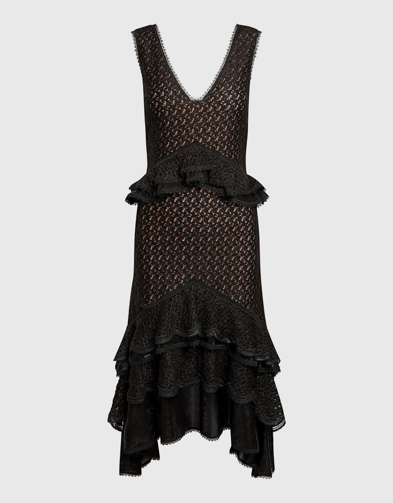 Jonathan Simkhai Shimmer Textured Lace Ruffle Tiered Knitted Knee Length Dress -