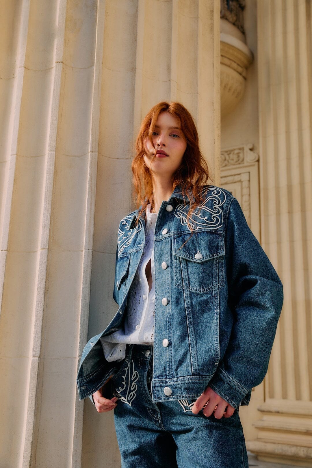 Denim Cornely Buttoned Embroidered Jacket, DENIM