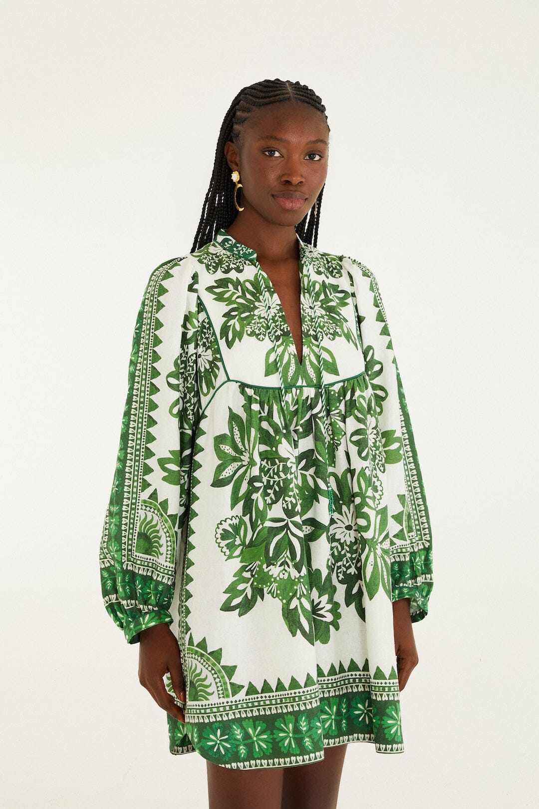 Green Flora Tapestry Lenzing Ecovero Euroflax Mini Dress, FLORA TAPESTRY GREEN
