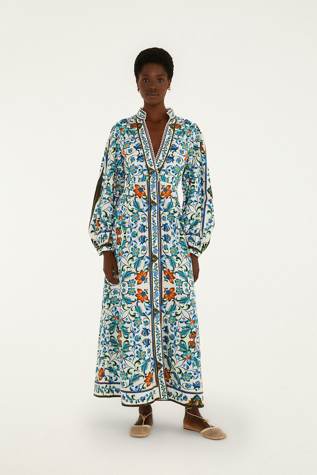 Off-White Flora Tile Lenzing Ecovero Euroflax Maxi Dress, FLORA TILE OFF