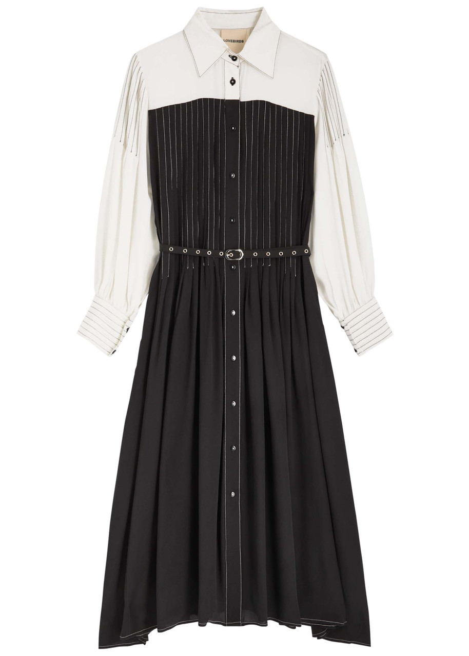 Lovebirds Zen Pleated Silk Midi Dress - Black And White - S -