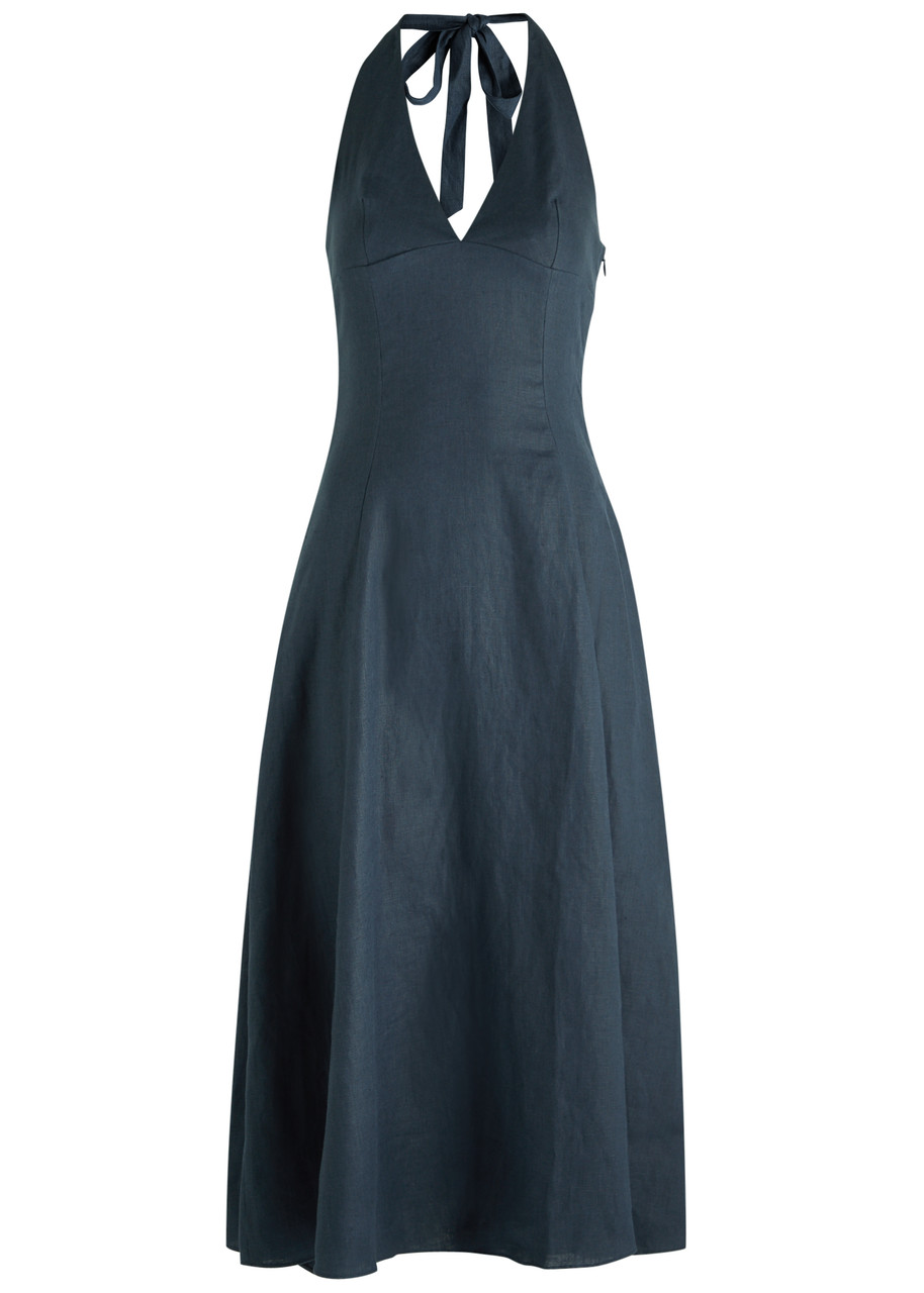 Faithfull The Brand Marais Linen Midi Dress - Navy - L L