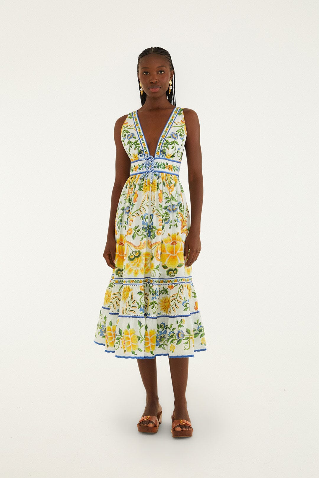 Off-White Emily Floral Tapestry Rope Ties Midi Dress, EMILY FLORAL TAPESTRY OFF