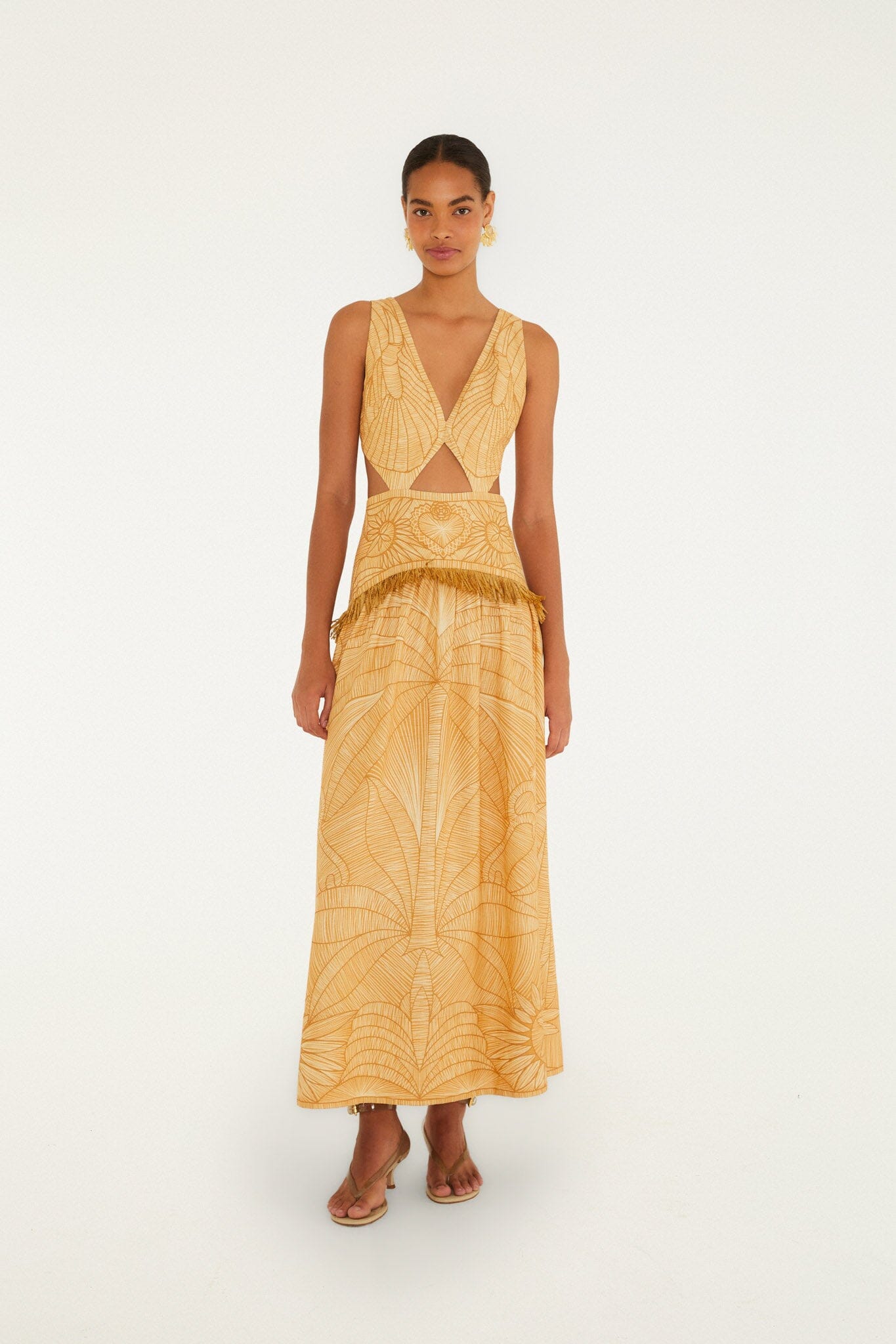 Caramel Usiacuri Cut-Out Lenzing Ecovero Euroflax Maxi Dress, IACURI CARAMEL