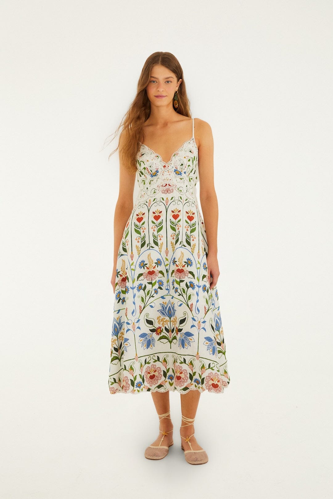 Off-White Stitched Garden Euroflax Premium Linen Midi Dress, STITCHED GARDEN OFF