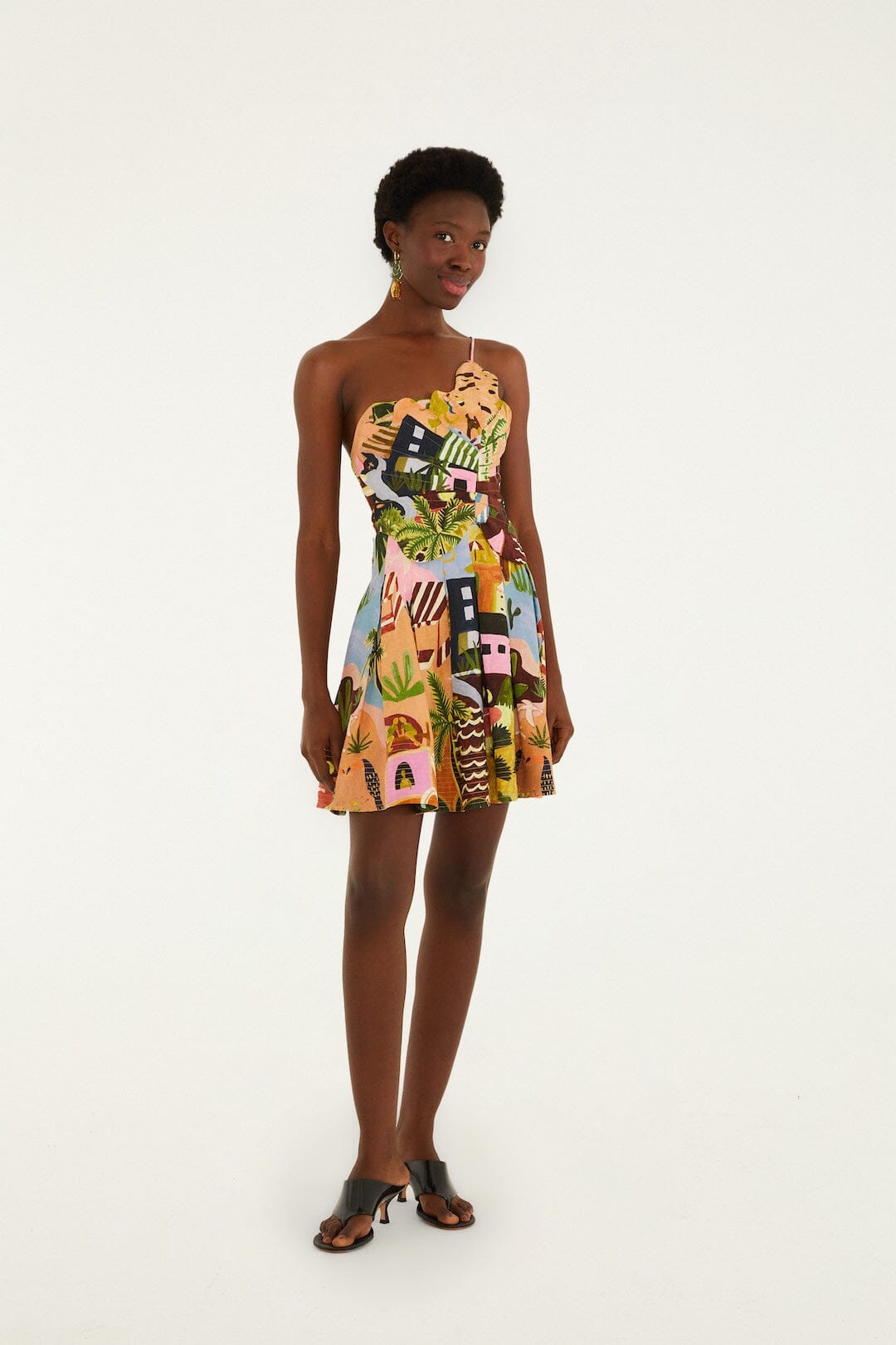 Multicolor Tropical Painting Lenzing Ecovero Euroflax Mini Dress, TROPICAL PAINTING MULTICOLOR