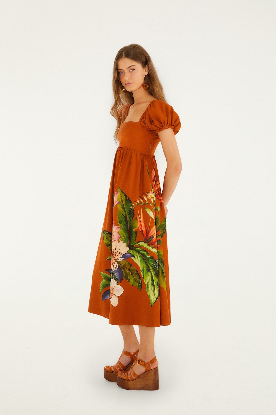 Brown Hilo Arrangment Midi Dress, HILO ARRANGMENT SAND